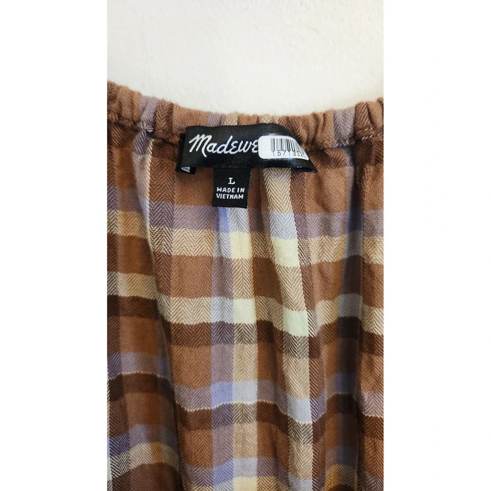 Madewell Brown Plaid Long Sleeve Midi Dress - Picture 3 of 8